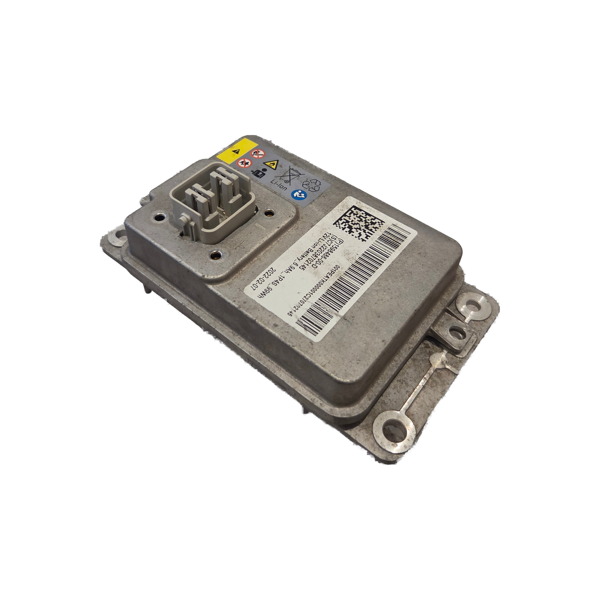 Tesla 16V lithium battery, angled view of the aluminium casing β 1598486-00-D