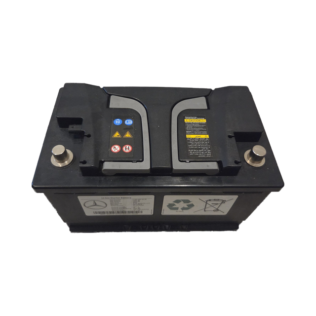 Mercedes-AMG 13.2V lithium starter battery, front view with both terminal posts – A0029820608